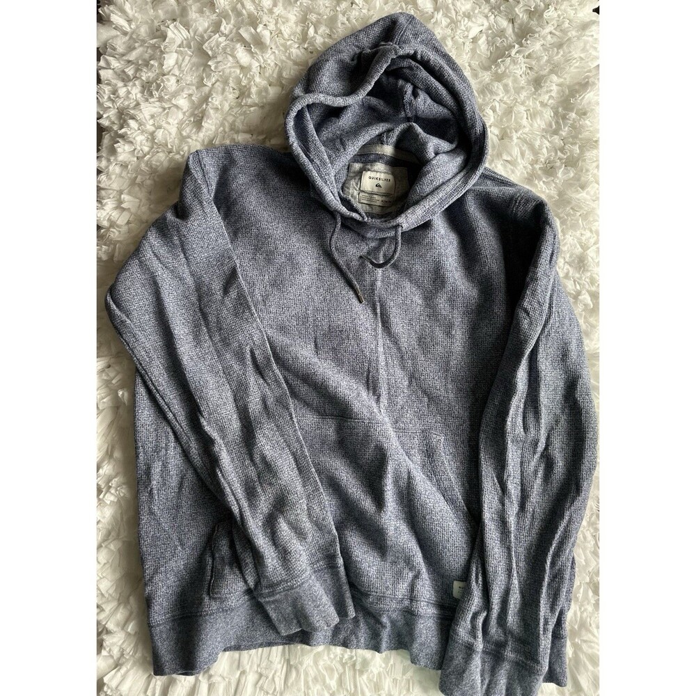 Quiksilver Gray Knit Pullover Hoodie Mens M Y2K Surf Skate Drawstring Pocket